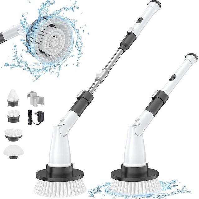 Sweepulire Electric Spin Scrubber, Electric Bathroom Scrubber with 2 Speeds, Adjustable Extension Arm, 4 Replaceable Brush Heads, Power Shower Scrubber for Bathroom, Tub, Tile, Floor (Light Black)