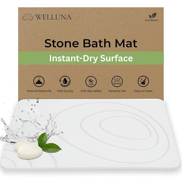 Stone Bath Mat for Bathroom – Quick Dry Diatomaceous Earth Shower Mat, Non-Slip Super Absorbent Diatomite Stone Bath Mats, Fast Drying Natural Floor Mat for Bathroom Kitchen (23.6"x15.4" - White)