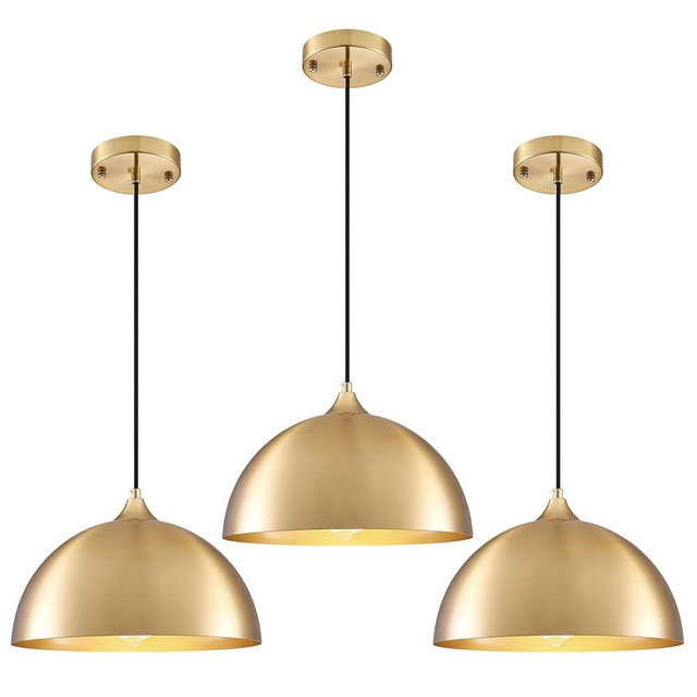 Gold Pendant Light 11.8", Industrial Dome Pendant Lights with Gold Interior, Adjustable Farmhouse Hanging Light for Kitchen Island Dining Room Bedroom Restaurant, 3 Pack