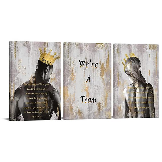 3 Pieces African American Canvas Wall Art We Are A Team Black King And Queen Canvas Print Painting Black Couple Picture Artwork Black Girl Inspirational Quotes Wall Decor For Home Decor 16x24Inch