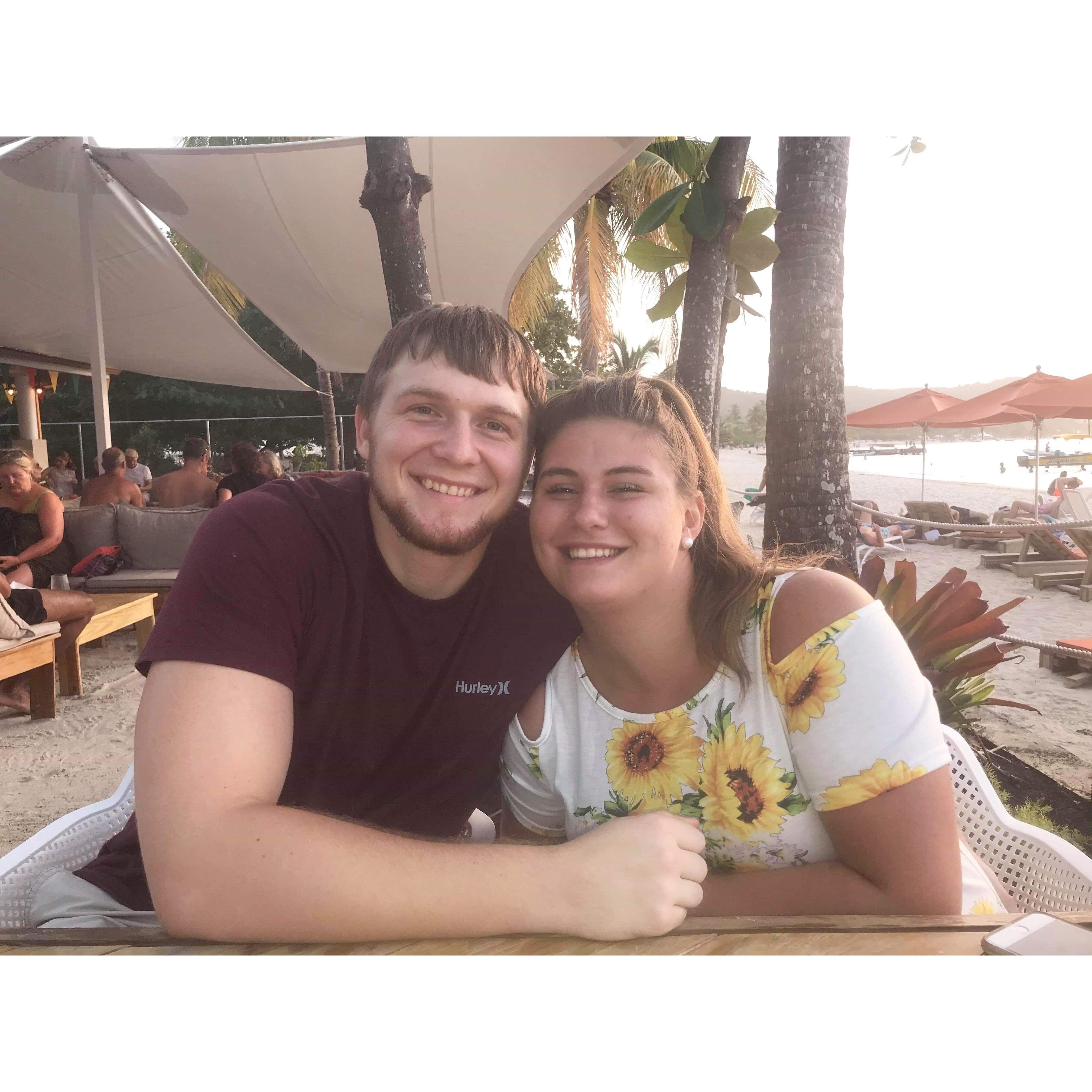 Enjoying dinner with their friends Katie and Matt. This was our favorite restaurant on the island 61 West!