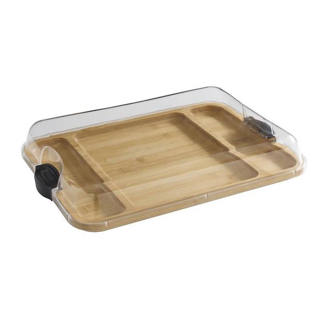 Farberware 12"x16" Build-a-Board Charcuterie 3 pocket Bamboo Board with Locking Lid/ Black Handle