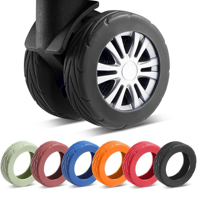 Wanzhuango 8 Pcs Upgrade Luggage Wheel Covers, Carry On Luggage Suitcases,Wear-Resistant, Anti-Noise, Silicone Wheel Protective Covers for 2-2.4" Spinner Wheel (Black)