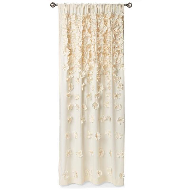 Lush Decor Riley Window Curtain Panel - Charming Handmade Bow Details - Elegant Light Filtering Single Curtain for Living Room, Dining Room, or Bedroom - 54" W x 84" L, Ivory