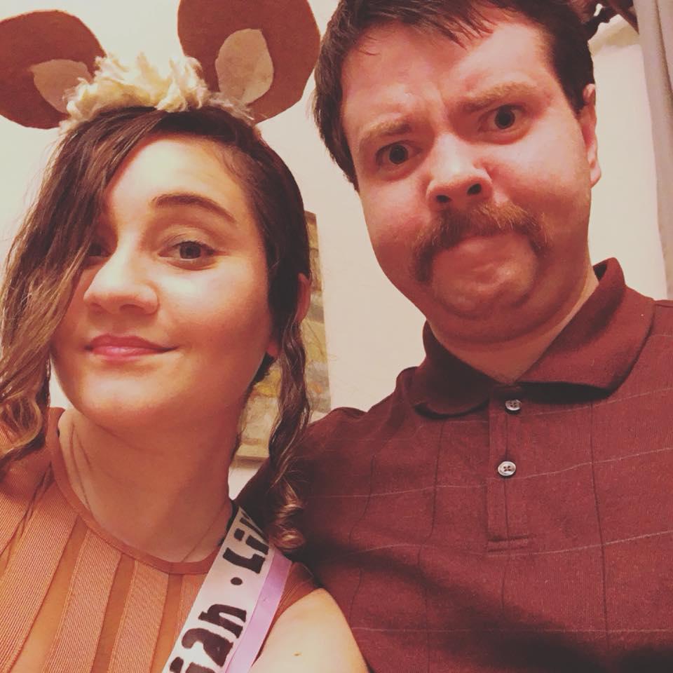 Halloween! Ciaran as Ron Swanson and Amanda as Lil Sebastian