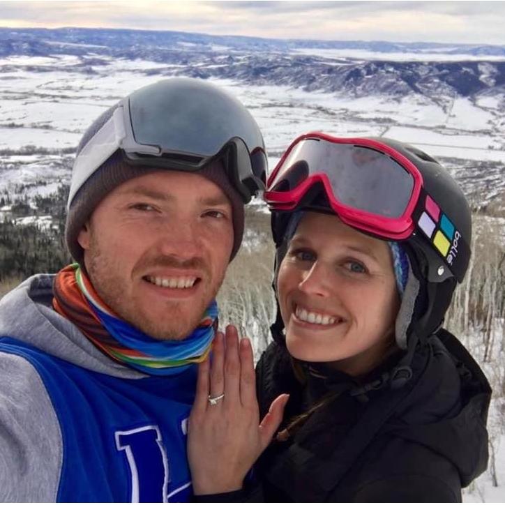 We got engaged at the top of a mountain in Steamboat on January 10th, 2019.