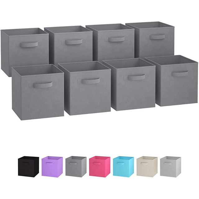 Royexe Storage Bins - Set of 8 - Storage Cubes | Foldable Fabric Cube Baskets Features Dual Handles. Cube Storage Bins. Closet Shelf Organizer | Collapsible Nursery Drawer Organizers (Grey)