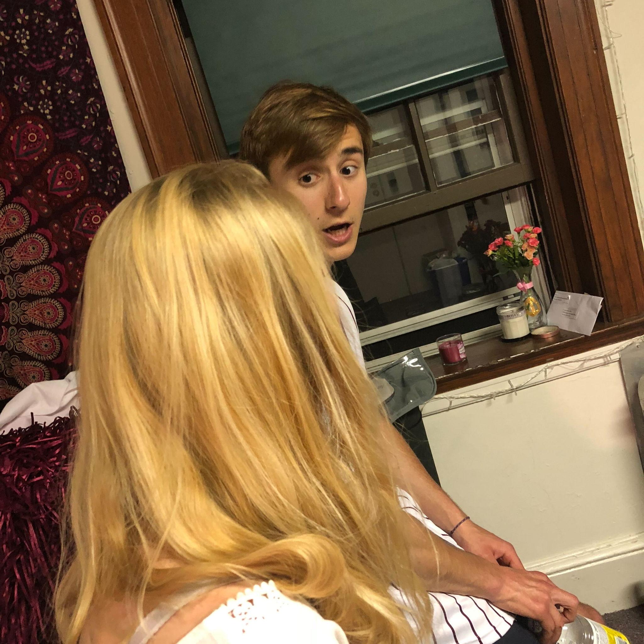 May 16, 2018. Right before one of our first dates! We walked around campus and "pre-gamed" for a night out