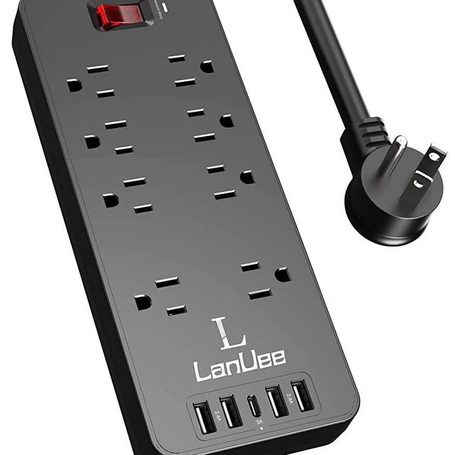 Power Strip, LANUEE Surge Protector with 5 USB Ports (1 USB C Port) and 8 Outlets, 6 FT Flat Plug Extension Cord (1875W/15A) for Home, Office, Dorm Essentials, 4000 Joules, ETL Listed, Black