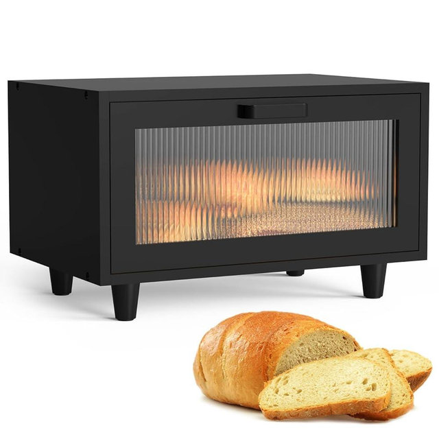LOHASOK Bread Box for Kitchen Countertop Farmhouse Bread Holder Bread Storage Wooden Bread Container Black