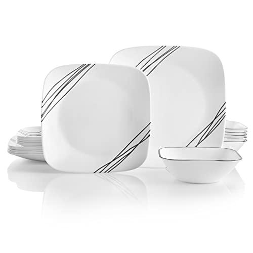 Corelle 18-Piece Service for 6, Chip Resistant, Simple Sketch Dinnerware Set