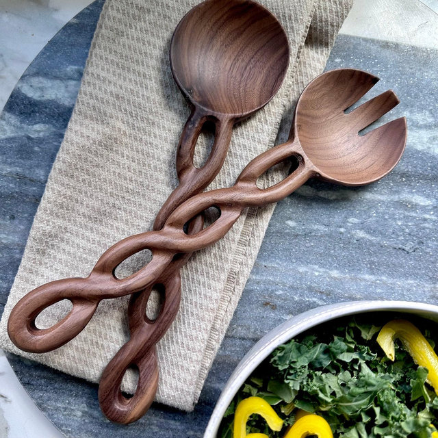 Walnut Wood Salad Tongs, Salad Serving Spoons, Salad Serving Utensils, Wood Fork Spoon Serving Set, Wood Utensils, Sustainable Utensils