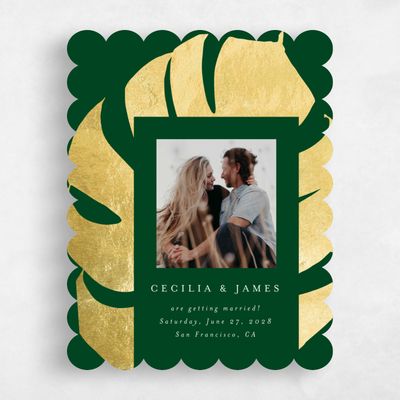Green Scalloped Wedding Save the Date - Maui Frame Foil