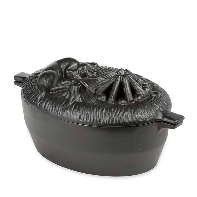 Sleeping Dog Cast Iron Wood Stove Steamer with Matte Black Enamel Finish, Rust Resistant - A Decorative Functional Alternative to Electric Humidifiers - 2.75 Quart Capacity