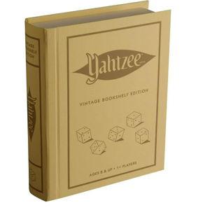 WS Game Company Yahtzee Vintage Bookshelf Edition, Luxury Dice Game in Linen-Wrapped Book Case with Slipcase, Premium Scorebook, Deluxe Rolling Tray & 1956 Graphics, Classic Dice Games, Ages 8+