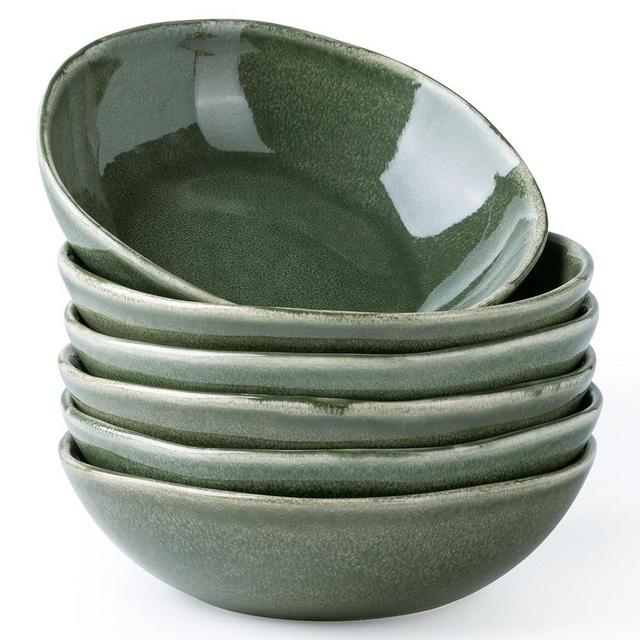 AmorArc Ceramic Cereal Bowls Set of 6, 24 oz Handmade Stoneware Bowls for Cereal Soup Salad Bread, Stylish Kitchen Bowls for Meal, Dishwasher & Microwave Safe-Jade Green