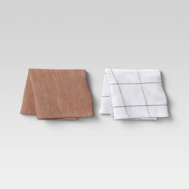 2pk Cotton Fringed Chambray Woven Kitchen Towels Brown - Threshold™