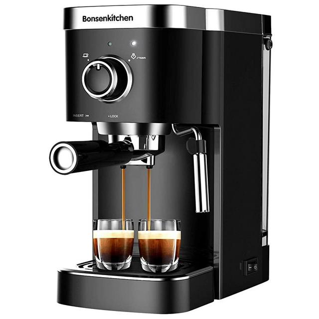 Bonsenkitchen Espresso Machine 15 Bar Coffee Machine With Foaming Milk Wand, 1450W High Performance No-Leaking 1.25 Liters Removable Water Tank Coffee Maker For Espresso, Cappuccino, Latte, Machiato, 1 Order 2 Cups