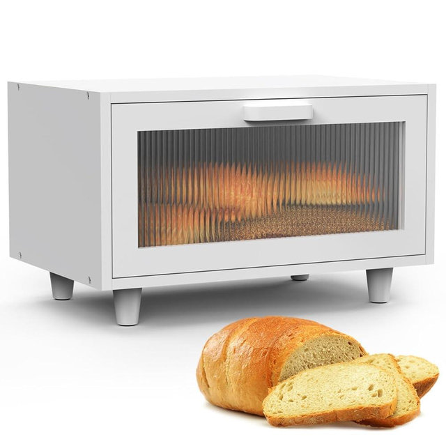 LOHASOK Bread Box for Kitchen Countertop Farmhouse Bread Holder Bread Storage Wooden Bread Container White