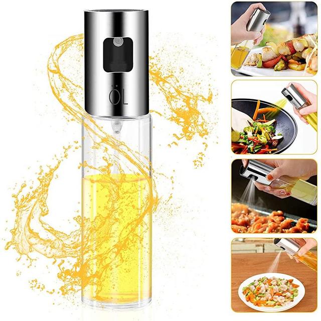 Besmon Olive Oil Sprayer Food-grade Glass Bottle dispenser for Cooking, BBQ, Salad, Kitchen Baking, Roasting, Frying (Clear)