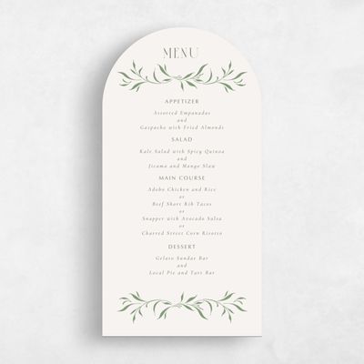 Green Arch Wedding Menu - Clairemont