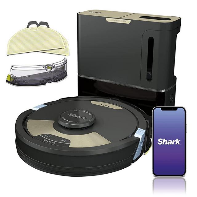Shark AV2610WA AI Ultra Robot Vacuum & Mop with XL HEPA Self-Empty Base, Bagless, 60-Day Capacity, Matrix Clean Navigation, CleanEdge Technology, Perfect for Pet Hair, Works with Alexa, Black/ Bronze