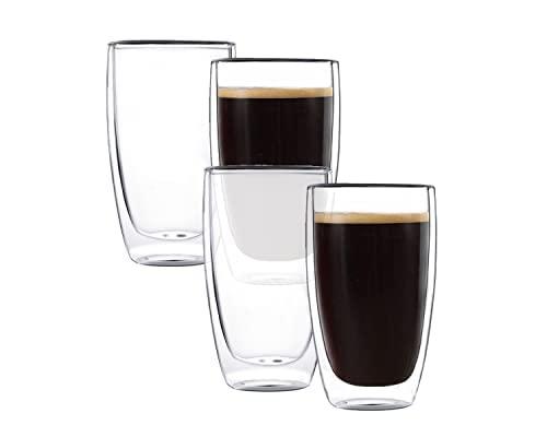 CnGlass Double Wall Thermo Glass Cup 13.5 oz,Insulated Glass Coffee Set of 4