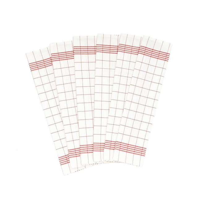 Red Cotton Tea Towels - 6 Pack, 100% Cotton, Checkered Pattern, Lint-Free, Hanging Loop, Extra Large Size and Highly Absorbent Kitchen Towels (Red)