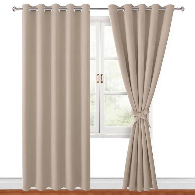Hiasan Blackout Curtains for Bedroom, 60 x 84 Inches Long - Thermal Insulated & Light Blocking Window Curtains for Living Room/Kids Room, 2 Drape Panels Sewn with Tiebacks, Camel