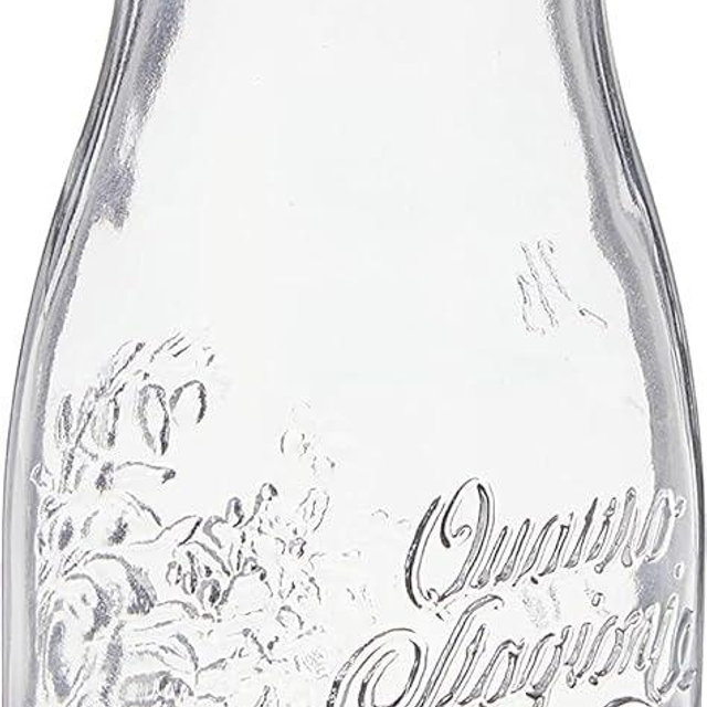 Bormioli Rocco Quattro Stagioni, Glass Canning Jar and Drinking Bottle, 13.5 Oz. with Gold Metal Airtight Lid, Made in Italy.