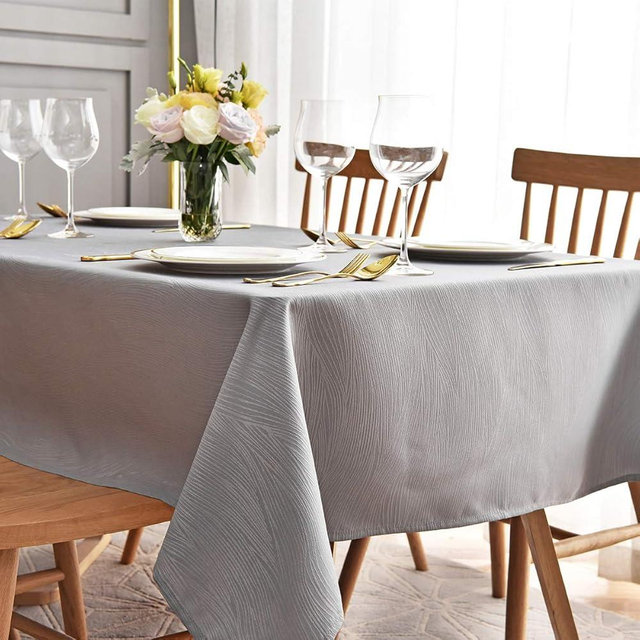 maxmill Jacquard Table Cloth Waving Pattern Water Resistant Wrinkle Resistance Heavy Weight Soft Tablecloth for Kitchen Dinning Tabletop Decoration Oblong 60 x 140 Inch Light Grey