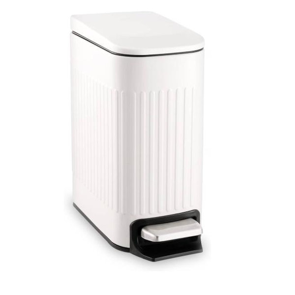 Small Bathroom Trash Can with Air Freshener Soft Close Lid, 6 Liter/ 1.6 Gallon Stainless Steel Garbage Can with Removable Inner Bucket,Step Pedal, Slim Wastebasket for Bedroom, Toilet (Ivory White)