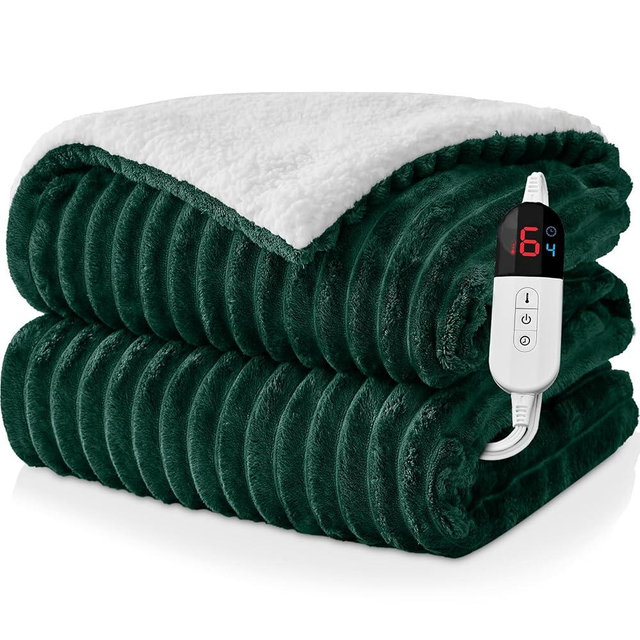 Easthome Electric Heated Blanket Full Size - 72"x84" Fast Heating Bed Blankets with 6 Heating Levels & 10 Hours Auto Off, Soft Ribbed Flannel Sherpa, Over-Heated Protection ETL, Dark Green