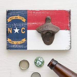 North Carolina Flag Bottle Opener Wall Hanging