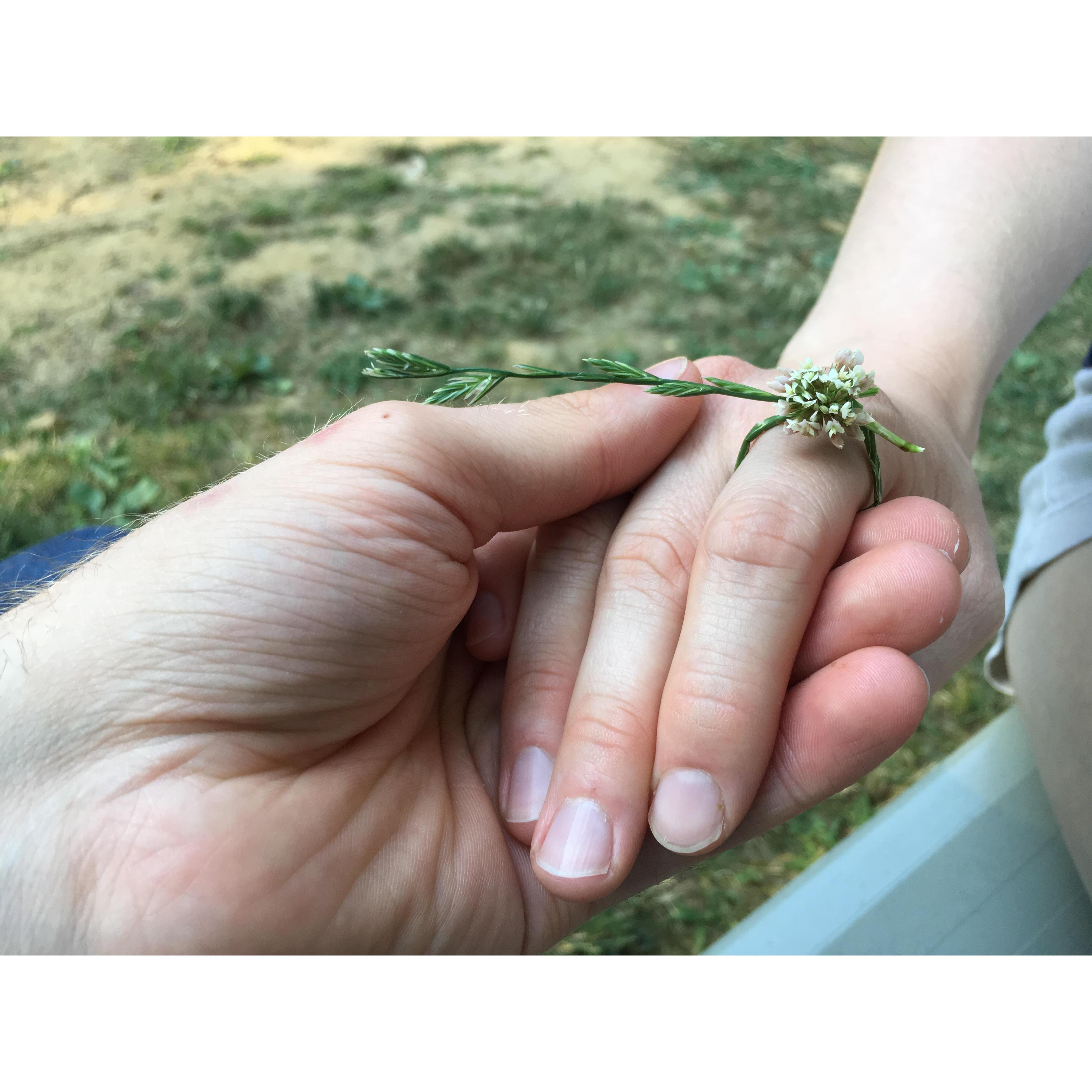 I jokingly "proposed" to Kaitlin with this clover ring. She didn't accept (yet!), but she did keep the clover in her car for the next 3 months. :P (July 2018)