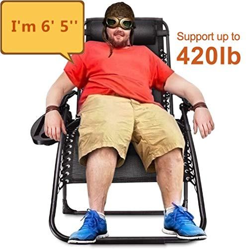 EZCHEER Zero Gravity Chair Oversized,420 lbs Weight Capacity Patio Lounge Chair, Folding Beach Chair Recliner 31.5 inch Extra Wide Yard Chair with Cup Holder(1 Pack)