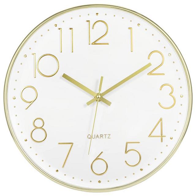 Gold Wall Clock Foxtop 12 Inch Silent Non-Ticking Battery Operated Round Wall Clock Modern Simple Style for Office School Living Room Home Kitchen Bedroom Decor