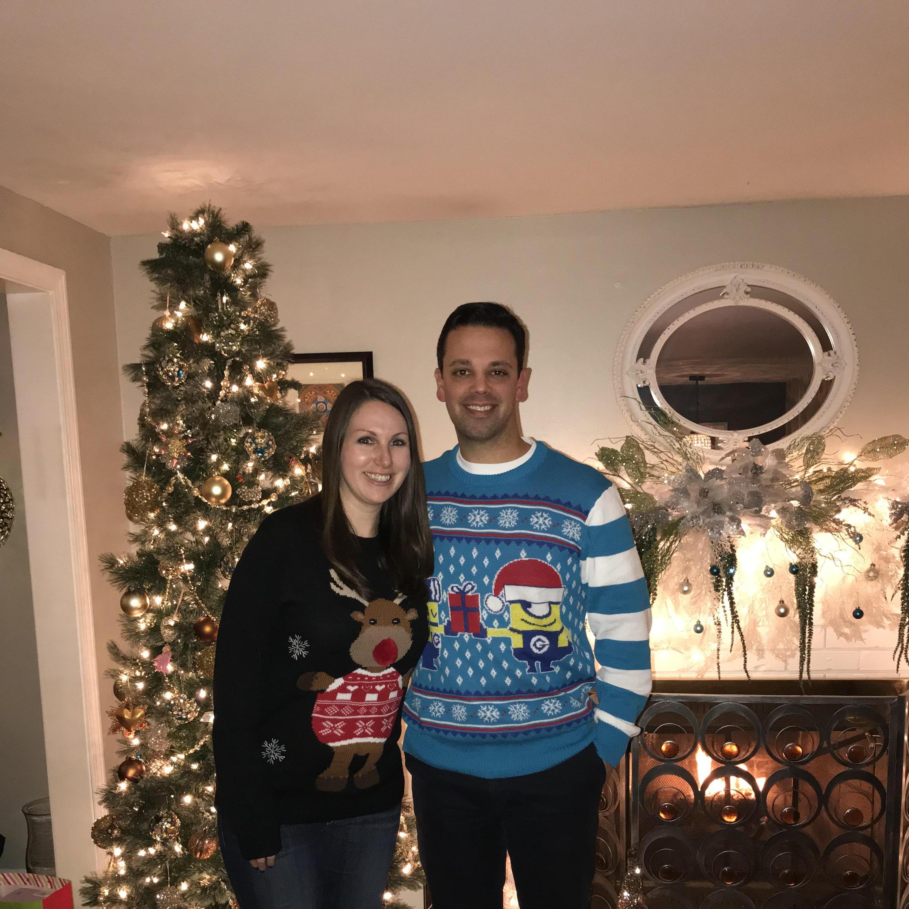 Celebrating Christmas with our ugly sweaters.