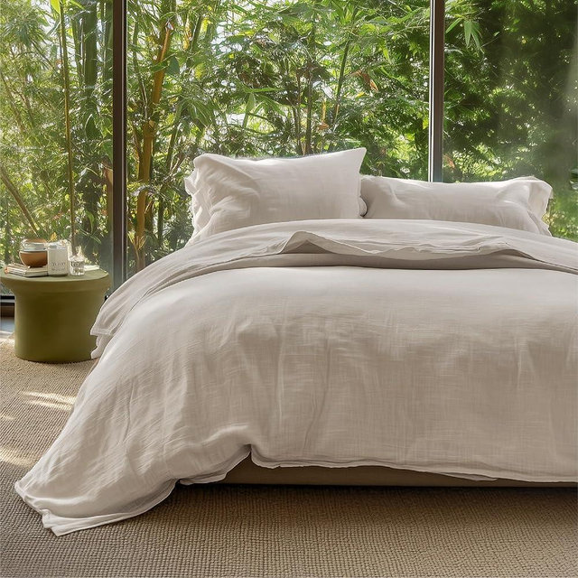 Bedsure Muslin Duvet Cover King Size - Cotton Blend Rayon Derived from Bamboo, Cooling Duvet Covet for Hot Sleepers - Ultra-Soft & Breathable Bedding Set for All Seasons(Oat Milk, 104"x90")