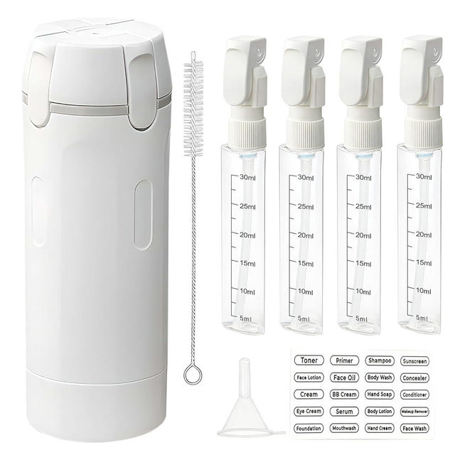 HSXCCL 4 in 1 Travel Dispenser Bottles Refillable,Travel Shampoo and Conditioner Bottles，No Spill Space Saving Compact,for Vacation Business Trip(White