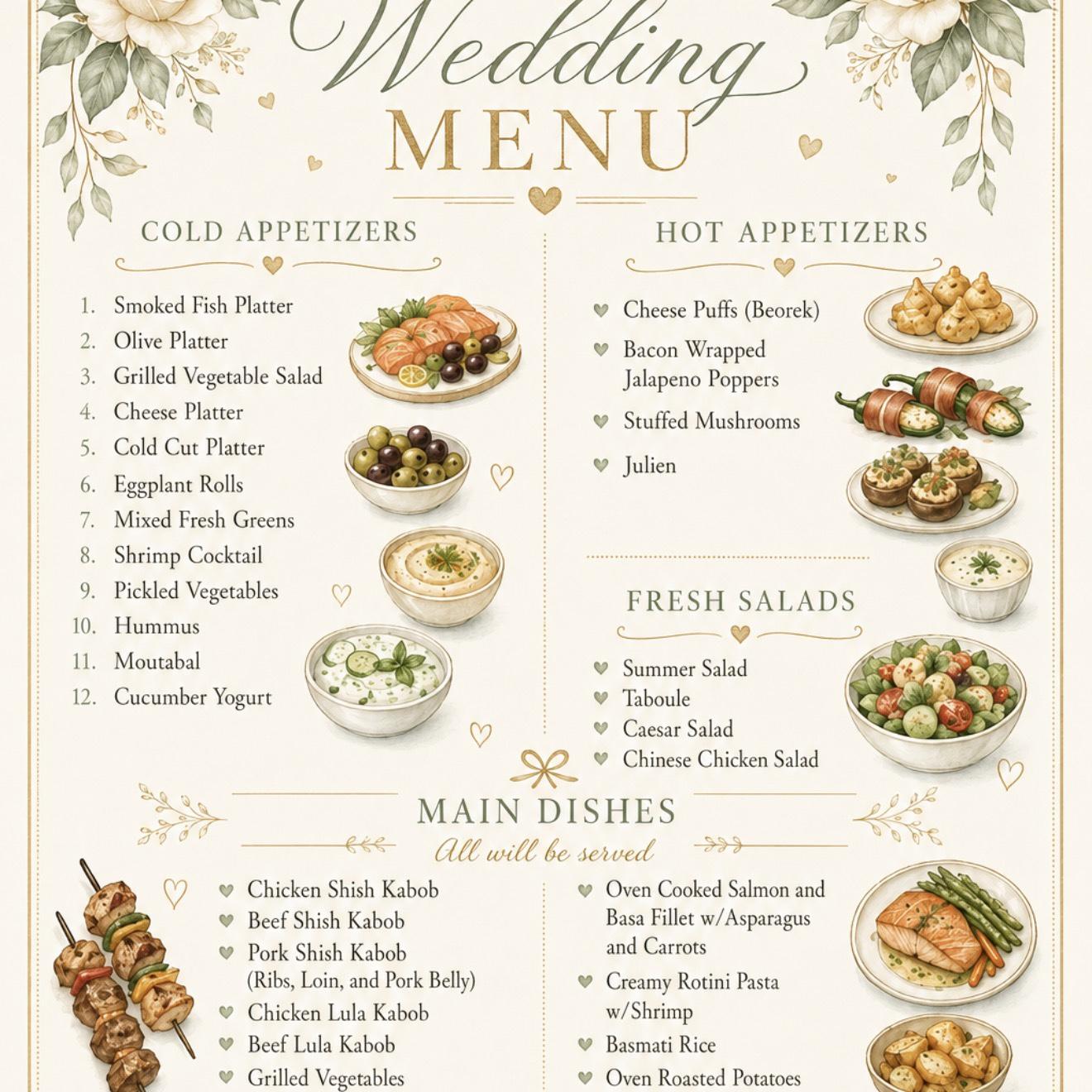 This is the menu, please if allergic to something please let the server know.