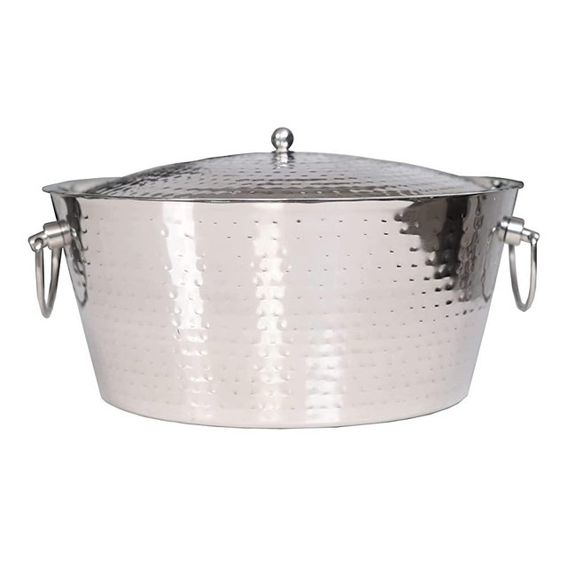 BREKX Insulated Stainless Steel Ice Bucket with Lid for Parties - Anchored Double-Walled Sweat-Free Drink Bucket for Extended Chill