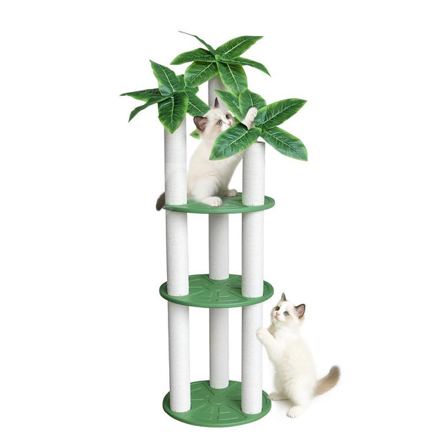 MAOHEGOU 68 inch Waterproof cat Tower, Cylindrical Outdoor cat Tree with Green Leaves,Plastic Board and cat Scratching Post,Used in Catio,Deck,Patio