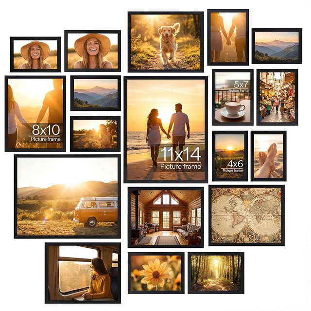 Hoikwo Multi Pack Set of Black Picture Frames, Six 4x6 Six 5x7 Four 8x10 Two 11x14 for Home Wall Display