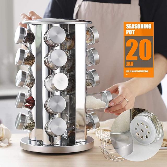 Spice Rack, 20-Jar spice organizer, Rotating Spice Holder Shelf For Kitchen Cabinet Organizer