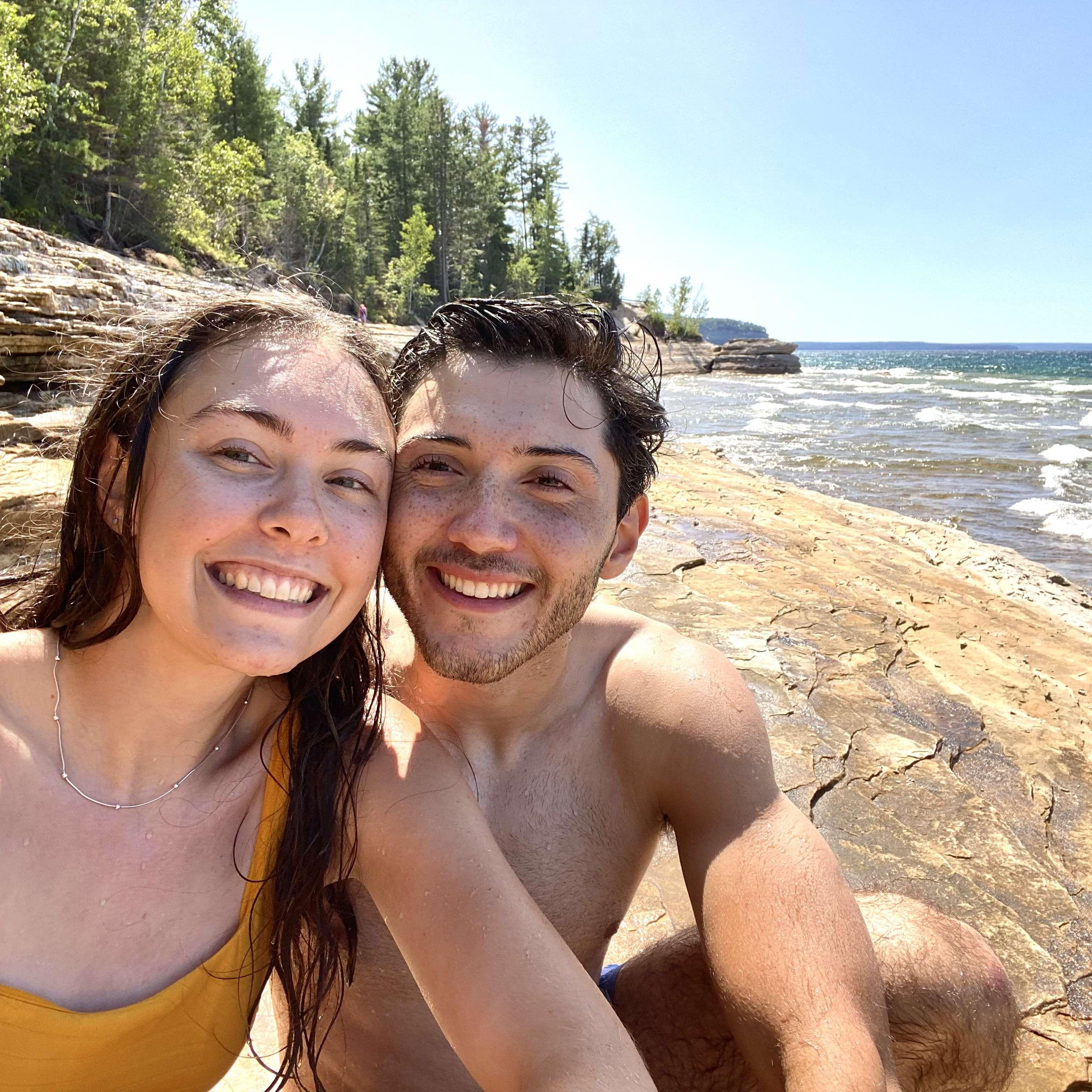 Half way through a 10 mile hike we stopped for a swim at Pictured Rocks, Michigan. 