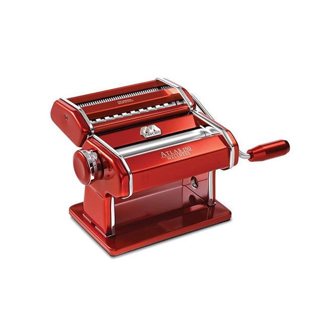 Marcato Atlas 150 Machine, Made in Italy, Red, Includes Pasta Cutter, Hand Crank, and Instructions