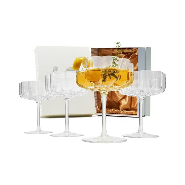 The Wine Savant Khen Vintage Wavy Flower Coupe Glasses, Set of 4