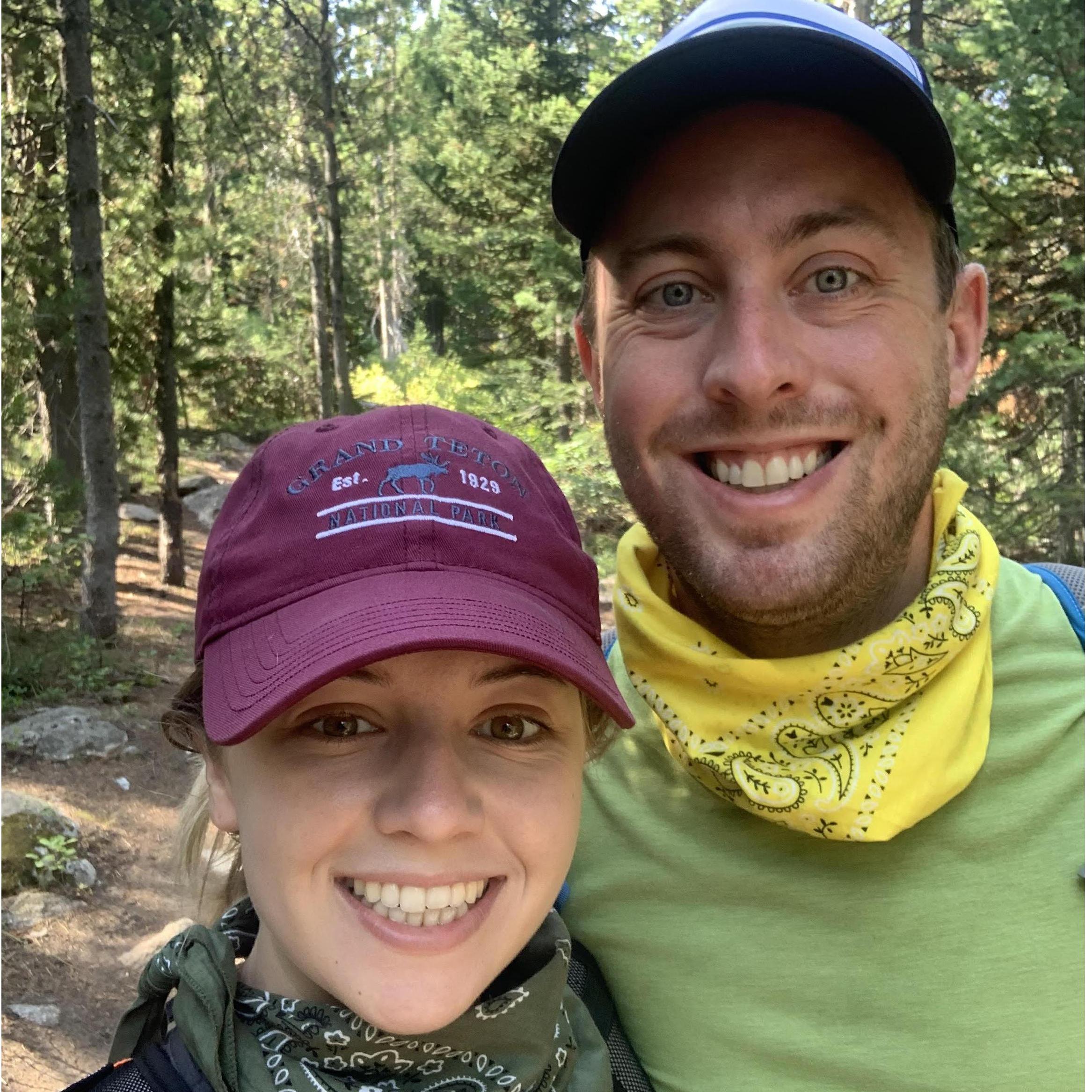 Five days into a camping trip - here we are starting out on a ten-mile hike around a mountain lake in Grand Teton National Park.