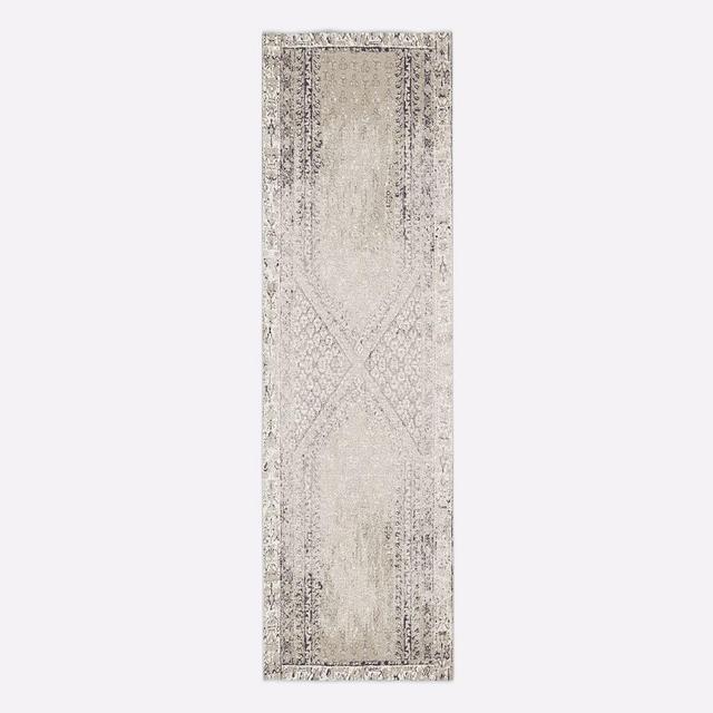 Distressed Ensi Rug, 2.5x9, White